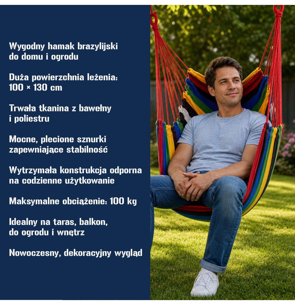 KRZESŁO BRAZYLIJSKIE FOTEL WISZĄCY DO OGRODU HAMAK HUŚTAWKA