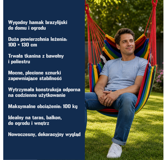 KRZESŁO BRAZYLIJSKIE FOTEL WISZĄCY DO OGRODU HAMAK HUŚTAWKA