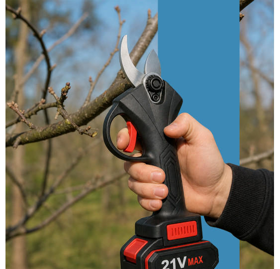 Sekator akumulatorowy elektryczny 21V 2x bateria walizka cięcie gałęzi 35mm