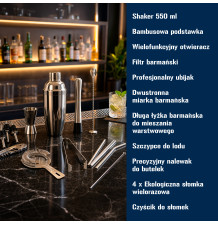 Zestaw barmański 17 elementów shaker stojak duży profesjonalny domowy do napojów drinków