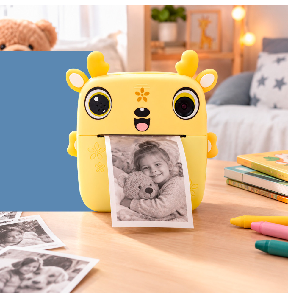 Drukuś 2.0 Pro żółty jelonek mini aparat drukarka termiczna 3 rolki gratis