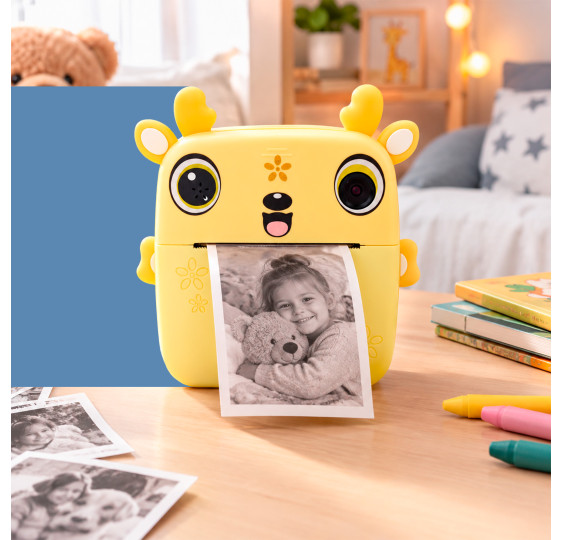 Drukuś 2.0 Pro żółty jelonek mini aparat drukarka termiczna 3 rolki gratis