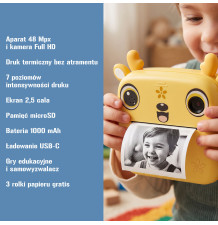 Drukuś 2.0 Pro żółty jelonek mini aparat drukarka termiczna 3 rolki gratis