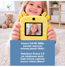 Drukuś 2.0 Pro żółty jelonek mini aparat drukarka termiczna 3 rolki gratis