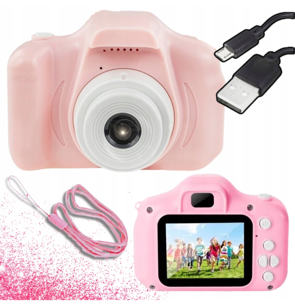 APARAT CYFROWY DLA DZIECI FULL HD 1080p KAMERA GRY | RÓŻOWY ZESTAW XXL