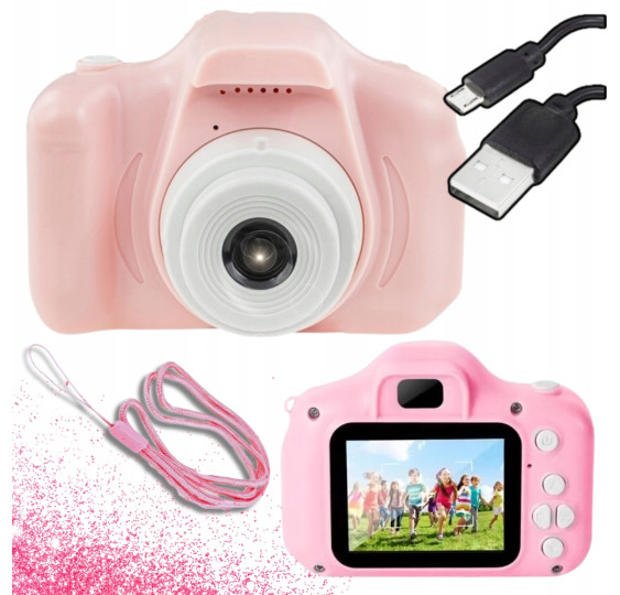 APARAT CYFROWY DLA DZIECI FULL HD 1080p KAMERA GRY | RÓŻOWY ZESTAW XXL