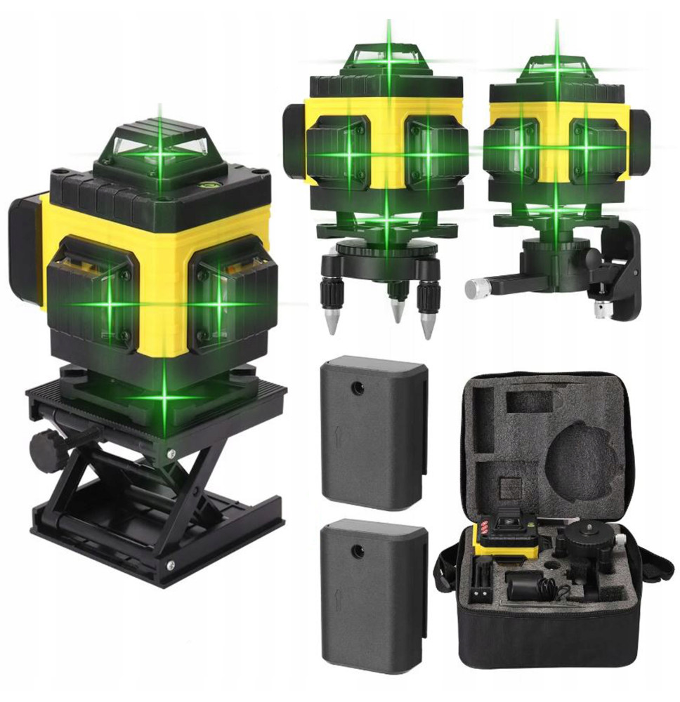 POZIOMICA LASEROWA KRZYŻOWA PŁASZCZYZNOWA 360° LASER 4D ŻÓŁTA + ETUI ZESTAW