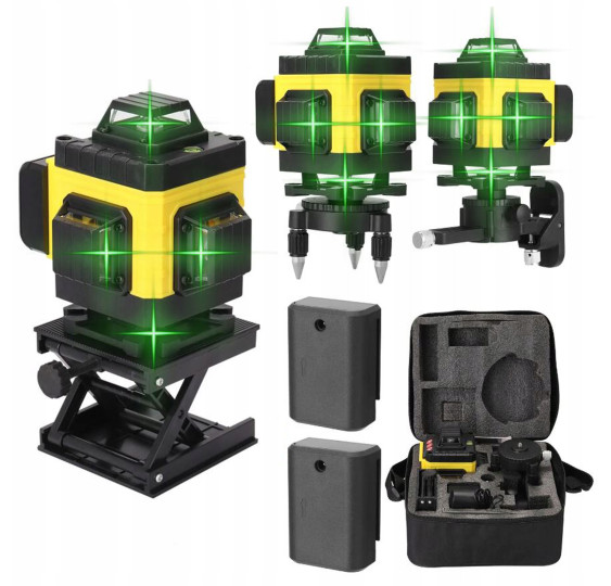 POZIOMICA LASEROWA KRZYŻOWA PŁASZCZYZNOWA 360° LASER 4D ŻÓŁTA + ETUI ZESTAW