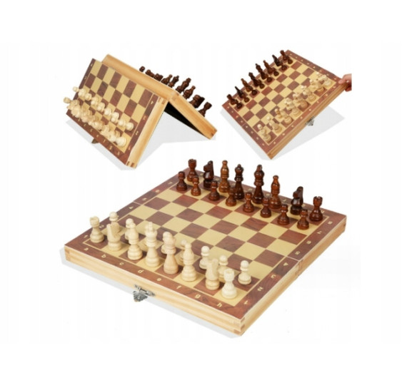Zestaw gier planszowych 3w1 DREWNIANE SZACHY WARCABY TRYKTRAK GRY LOGICZNE