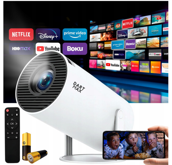 BIAŁY PROJEKTOR LED 4K ANDROID 11.0 WIFI HDMI USB CZTERORDZENIOWY PROCESOR