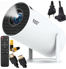 BIAŁY PROJEKTOR LED 4K ANDROID 11.0 WIFI HDMI USB CZTERORDZENIOWY PROCESOR