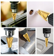 3x WIERTŁA STOŻKOWE STOPNIOWE DO METALU DREWNA PLASTIKU BLACH ZESTAW 4-32mm