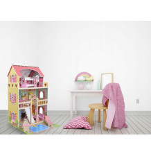 Domek dla lalek drewniany XXL 70 cm z mebelkami, basenem i LED