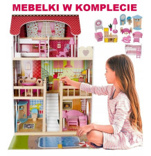 Domek dla lalek drewniany XXL 70 cm z mebelkami, basenem i LED