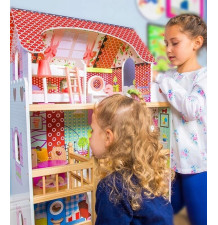 Domek dla lalek drewniany XXL 70 cm z mebelkami, basenem i LED