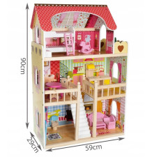 Domek dla lalek drewniany XXL 70 cm z mebelkami, basenem i LED