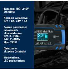 Prostownik automatyczny funkcja naprawy do akumulatorów 8A 12V 24V LCD
