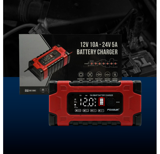 Automatyczny prostownik akumulatorowy LCD 12V/24V – 10A