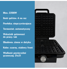 Gofrownica 2200W 4 gofry mocna szybka powłoka nieprzywierająca