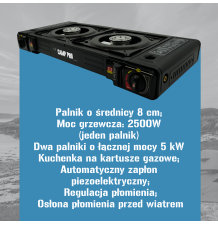 Dwupalnikowa kuchenka turystyczna na kartusz lub butlę – dwa palniki 5000W