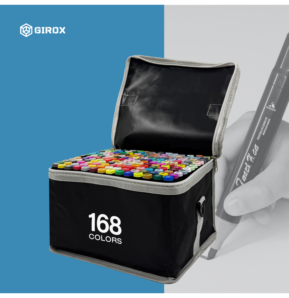 Markery alkoholowe dwustronne – zestaw 168 sztuk z etui