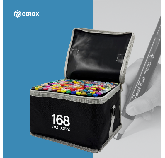 Markery alkoholowe dwustronne – zestaw 168 sztuk z etui