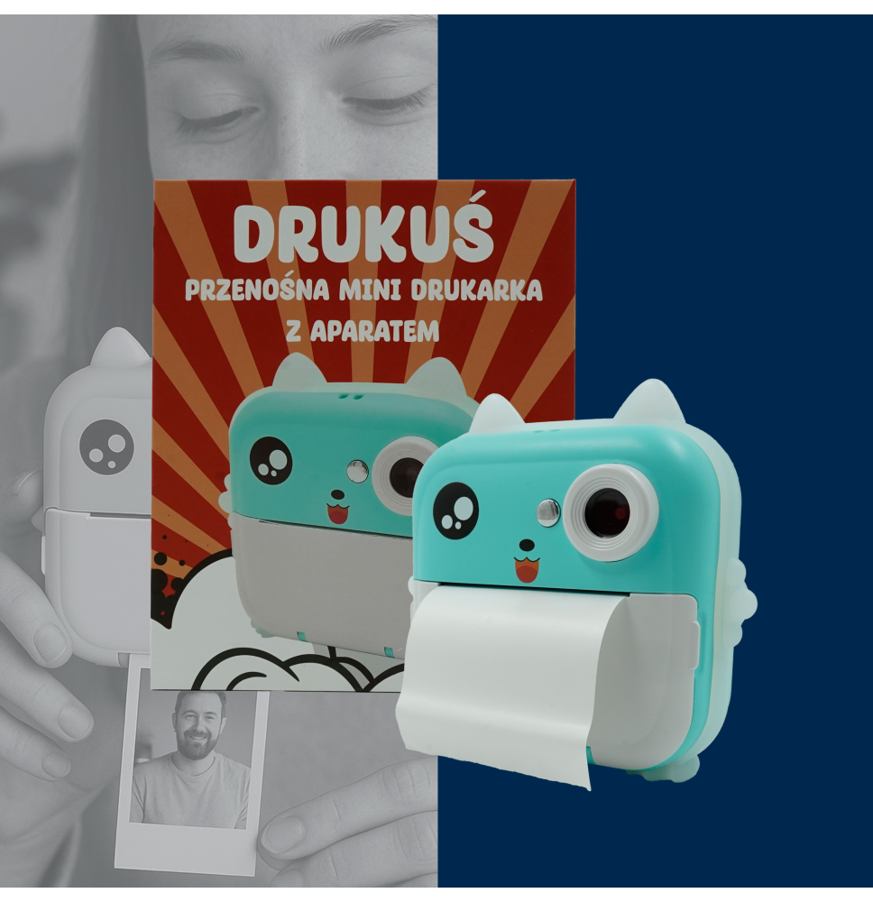 Drukuś 2.0 niebieski – mini drukarka termiczna z aparatem i kamer