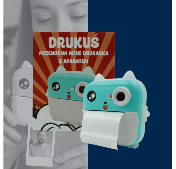 Drukuś 2.0 niebieski – mini drukarka termiczna z aparatem i kamer