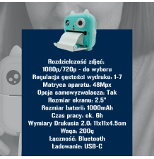 Drukuś 2.0 niebieski – mini drukarka termiczna z aparatem i kamer