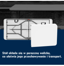 Stół cateringowy prostokątny 180 × 74 cm biały – składany bankietowy