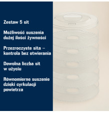 Mocna suszarka do grzybów, owoców, warzyw i ziół 500W – 5 sit, BPA Free