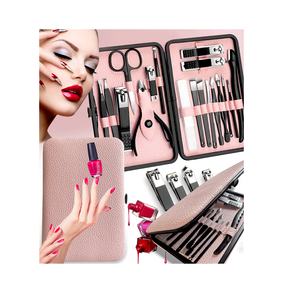 Zestaw do manicure 18 elementów czarny elegancki przenośny obcinacz do paznokci nożyczki skóra