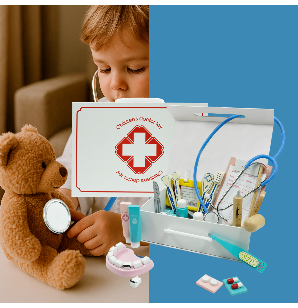 Drewniany zestaw lekarza dla dzieci walizka apteczka pielęgniarka doktor