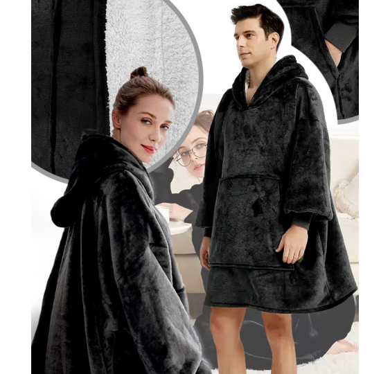Bluzokoc czarny ponczo bluza z kapturem kieszeń kangur polar oversize 100% poliester dla młodzieży dorosłych