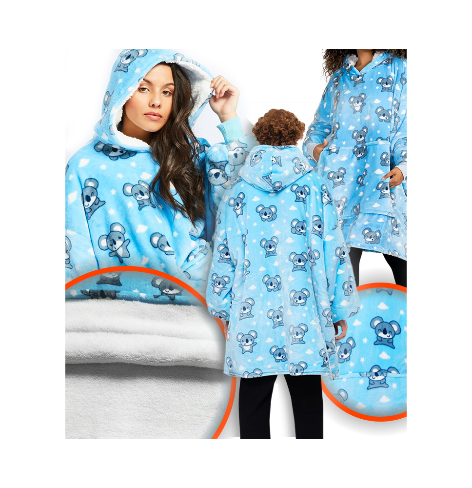 Bluzokoc koala ponczo bluza z kapturem kieszeń kangur polar oversize 100% poliester dla młodzieży dorosłych