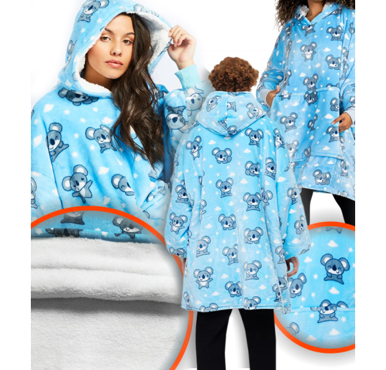 Bluzokoc koala ponczo bluza z kapturem kieszeń kangur polar oversize 100% poliester dla młodzieży dorosłych