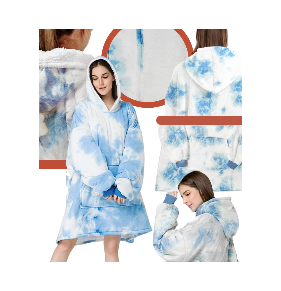 Bluzokoc niebieski ombre ponczo bluza z kapturem kieszeń kangur polar oversize 100% poliester dla młodzieży dorosłych