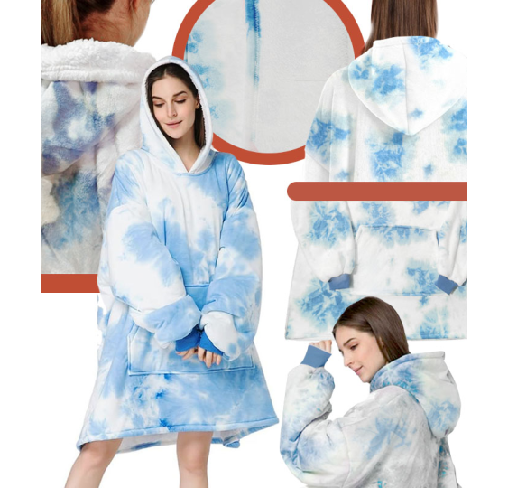 Bluzokoc niebieski ombre ponczo bluza z kapturem kieszeń kangur polar oversize 100% poliester dla młodzieży dorosłych