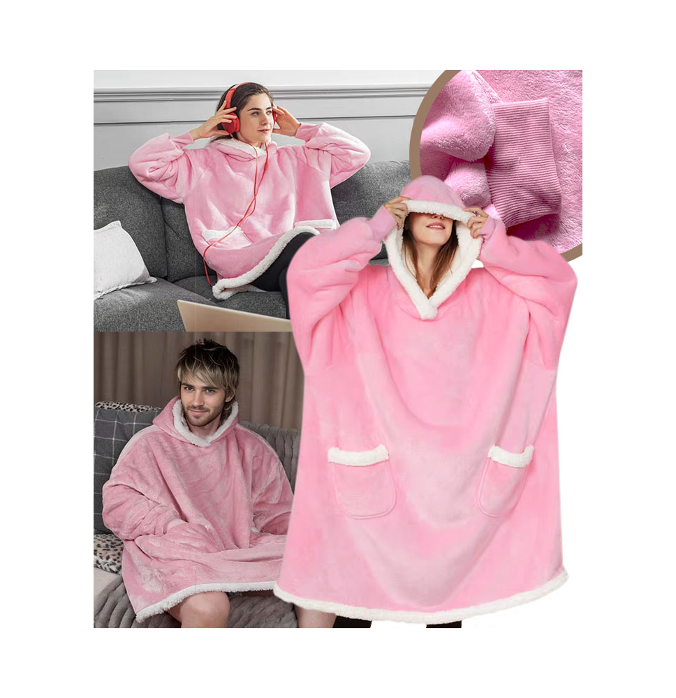 Bluzokoc różowy ponczo bluza z kapturem kieszeń polar w gwiazdki oversize 100% poliester dla młodzieży dorosłych