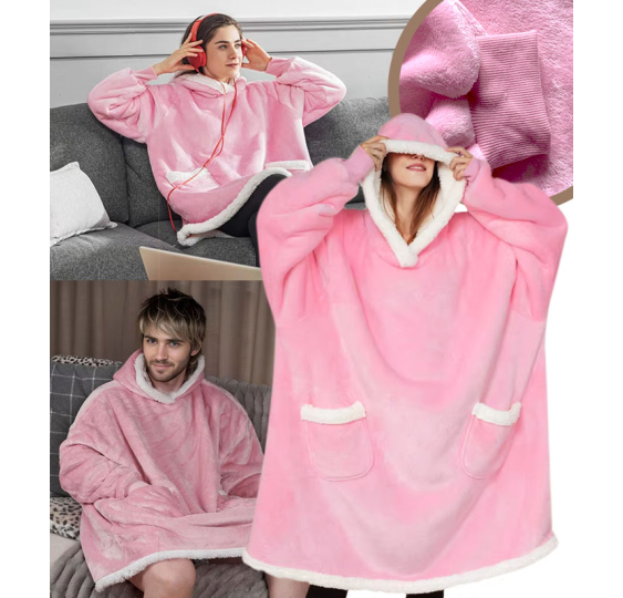 Bluzokoc różowy ponczo bluza z kapturem kieszeń polar w gwiazdki oversize 100% poliester dla młodzieży dorosłych