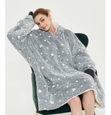 Bluzokoc szary ponczo bluza z kapturem kieszeń kangur polar w gwiazdki oversize 100% poliester dla młodzieży dorosłych