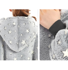 Bluzokoc szary ponczo bluza z kapturem kieszeń kangur polar w gwiazdki oversize 100% poliester dla młodzieży dorosłych