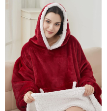Bluzokoc czerwony ponczo bluza z kapturem kieszeń kangur polar oversize 100% poliester dla młodzieży dorosłych