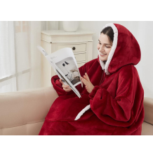 Bluzokoc czerwony ponczo bluza z kapturem kieszeń kangur polar oversize 100% poliester dla młodzieży dorosłych