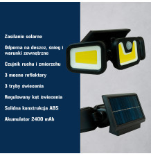 Ledowa Lampa Solarna 3w1 z Czujnikiem Ruchu i Zmierzchu, Mocne Światło 2400mAh