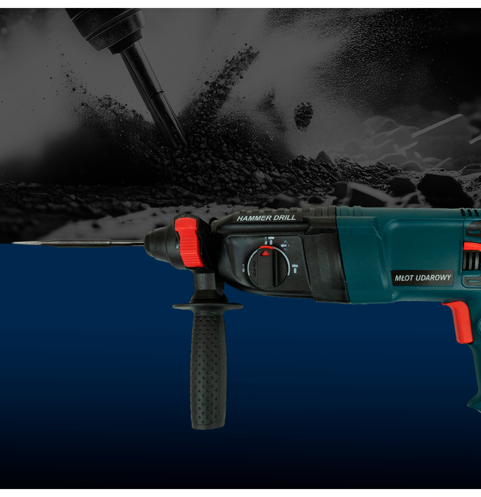 Udarowy młotowiertarka 2600W SDS-Plus z trybami pracy, wiertłami i dłutami