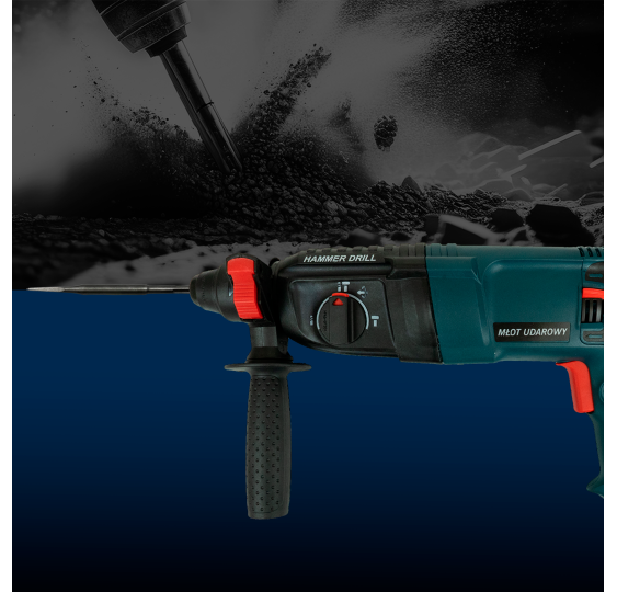 Udarowy młotowiertarka 2600W SDS-Plus z trybami pracy, wiertłami i dłutami