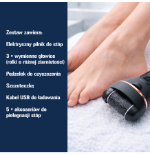 Elektryczny pilnik do stóp z zestawem frezarki, tarki, pumeksu i rolki USB