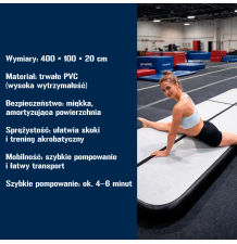 AIRTRACK – Mata Gimnastyczna 400 × 100 × 20 cm (czarna)