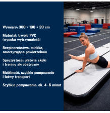 AIRTRACK – Mata Gimnastyczna 300 × 100 × 20 cm (czarna)